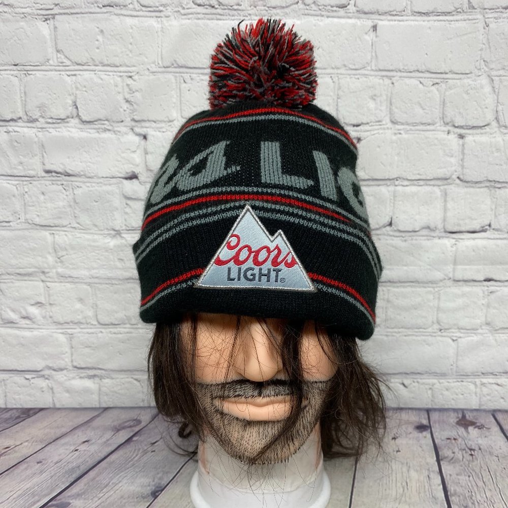 Coors Light Beanie Hat Cap Black Gray Winter Toque Knit Logo Beer Brew Brewski